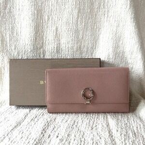 BVLGARI Rose Pink Grain Calf Leather Wallet with Palladium Logo Clasp
